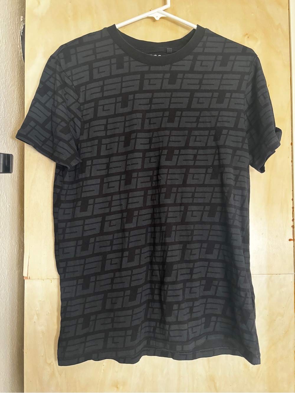 GUESS Black & Charcoal Allover Logo Short Sleeve Tee